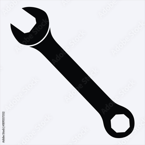 A robust black combination spanner wrench featuring both open and box ends on a neutral light background