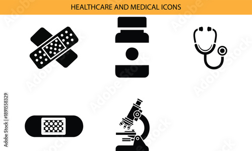 Health care and medical icons silhouette isolated on transparent background