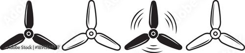 Four black and white illustrations of propeller blades in different positions