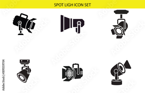 Silhouette of various stage lights, spot light isolated on transparent background