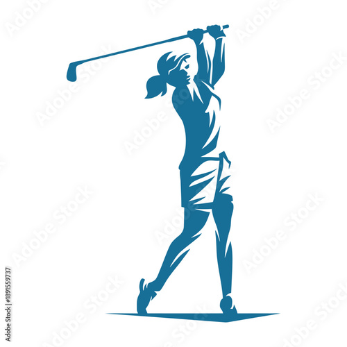 Female golfer swinging golf club silhouette