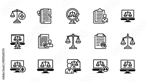 Collection of Simple Law and Justice Icons.