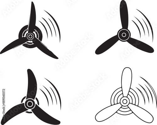 Four different propeller fan blades in motion illustration