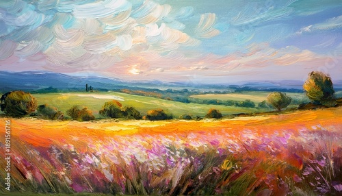 Oil Painting On Canvas Impressionist Style Of Field Landscape With Very Soft Pastel Colors Ai Generative