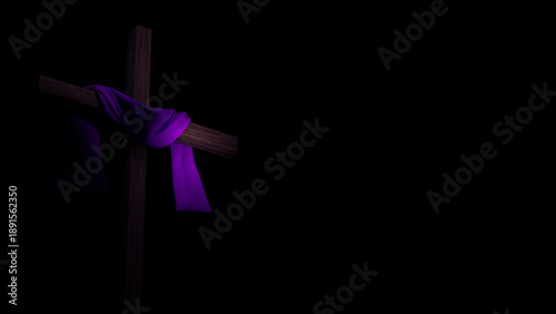 Quaresma. Quarta-Feira de Cinzas. Penitência. Arrependimento. Cruz - Ilustração 3D