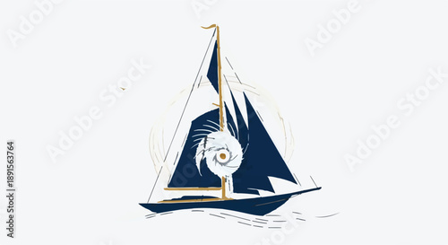 Whiskered sailboat sails smoothly on calm waters with wind in sails Ai Generated