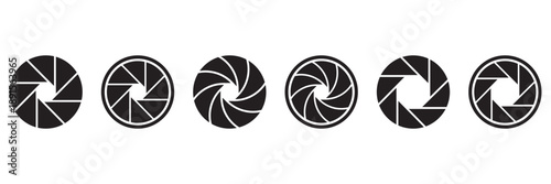 Camera Shutter and Lens Aperture Icon Set, Diaphragm Iris Symbols with F-Stop Variations, Photography 
Vector Illustration Isolated on White Background