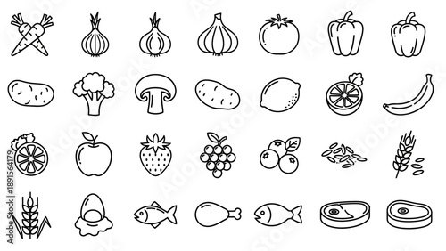 Collection of Simple Line Drawn Food Icons.
