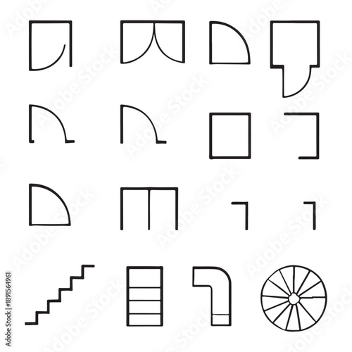 Architectural Floor Plan Elements Set – Doors, Stairs & Construction Symbols