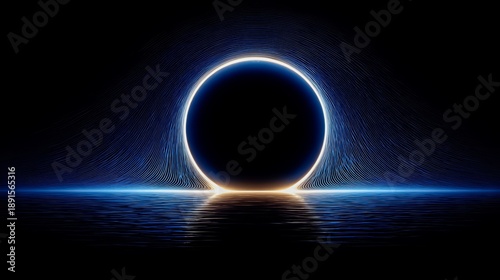 Dark blue sky with a large hole in the middle. The sky is filled with stars. Scene is mysterious and otherworldly