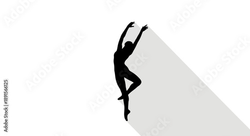 Woman Dancing Silhouette on White Background with Long Shadow, Isolated