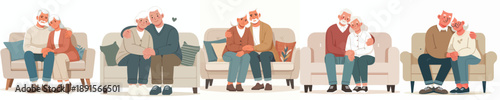vector of a old couple hugging on a sofa