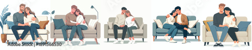 vector of a couple hugging on a sofa