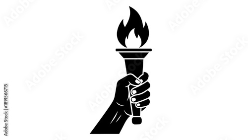 Torch Held by Hand in Black Silhouette Illustration vector icon