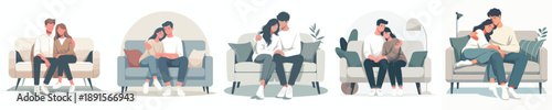 vector of a couple hugging on a sofa