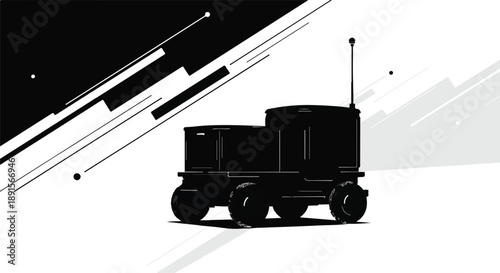 Futuristic robot vehicle drives on abstract background with geometric lines and shapes Ai Generated