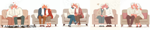 vector of a old couple kissing passionately on the sofa on Valentine's Day