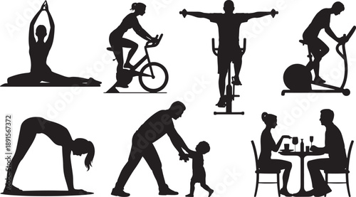 Silhouettes of People Exercising and Interacting in Daily Life