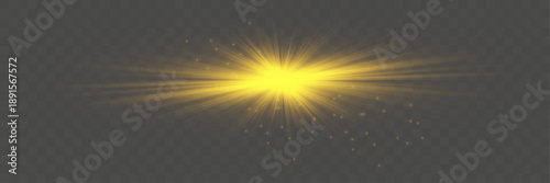 Bright golden flashes. Bright rays of light. Set of flashes, lights, and sparkles. Abstract golden lights.