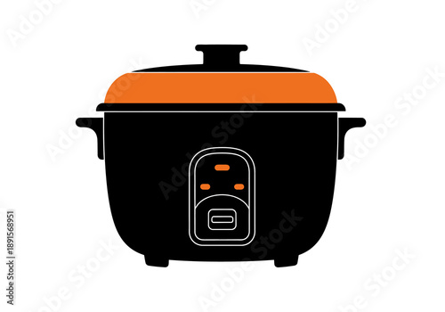 Electric Pressure Cooker with Orange Lid.