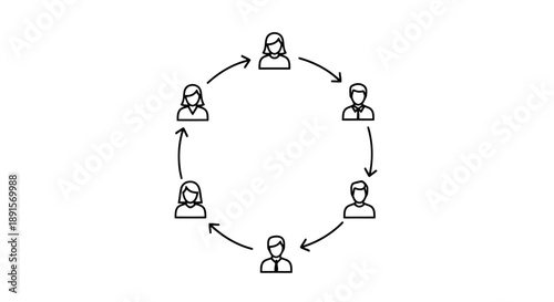Round Business Teamwork Connection Diagram Circular Flow People Icons Arrows Showing Collaboration In Studio Simple Clean Design Isolated On White