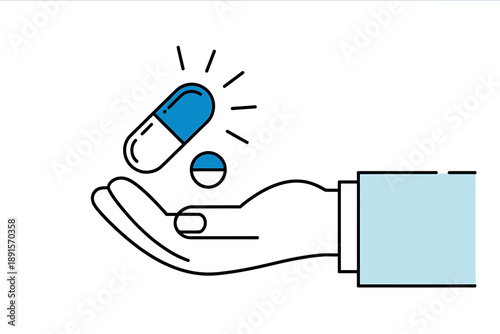 Hand Holding Pills Icon Medical Health Care Concept
