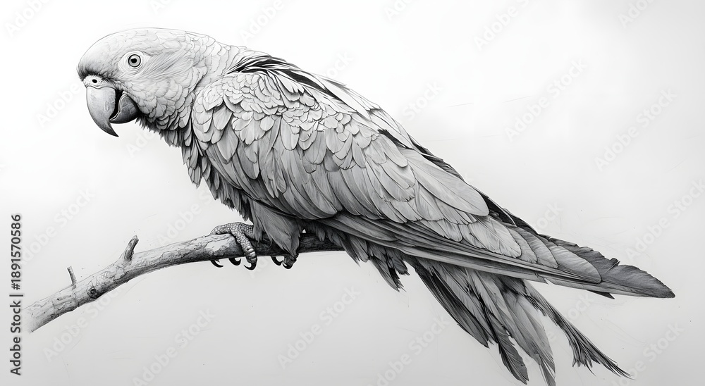 Fototapeta premium Parrot wildlife portrait pencil sketch elegant bird illustration photo