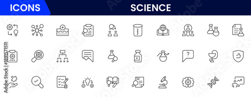 Science and research line icons collection. Big UI icon set in a flat design. Thin outline icons pack. Vector illustration