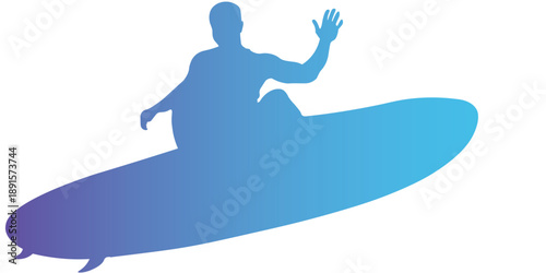 Male Surfer Silhouette Isolated on White Background. Vector Illustration with Gradient Color Design