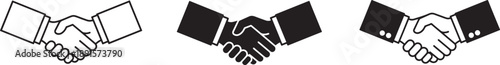 Handshake icon set. Business agreement handshake symbol. Friendly, partnership deal handshake outline and silhouette vector illustration.