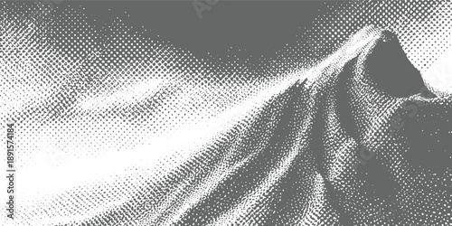 Abstract grayscale pattern of dots and folds resembling fabric or terrain circles halftone