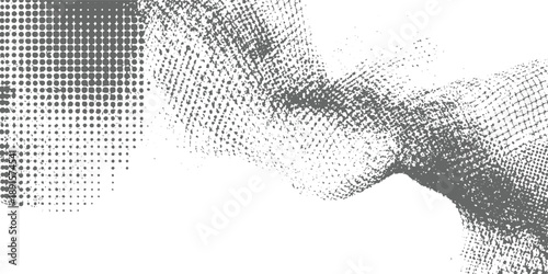 Abstract grayscale halftone pattern with textured fabric effect dots