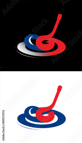 curling sport original logo idea simple vector, isolated on white and black