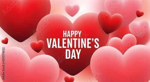 Valentine's day greeting with red and pink hearts