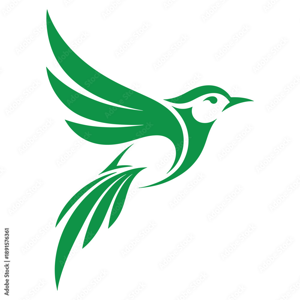 Obraz premium Stylized green bird in flight