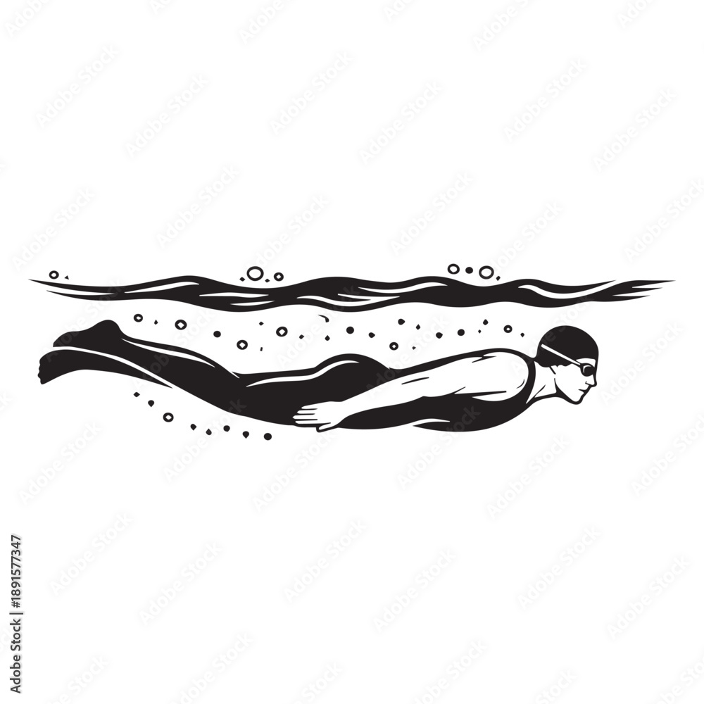 Fototapeta premium Swimmer Performing Butterfly Stroke Underwater.