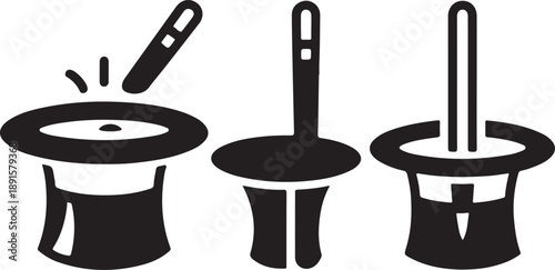 Three black and white illustrations of mortar and pestle sets