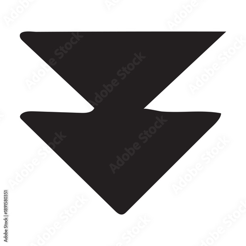 Black down arrow icon isolated on white background, vector image representing download or collapse