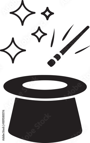 Black magic hat with wand and sparks flying out