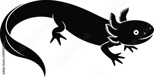 Salamander silhouette illustration, amphibian reptile vector icon, black lizard wildlife design, cute animal character isolated on white background