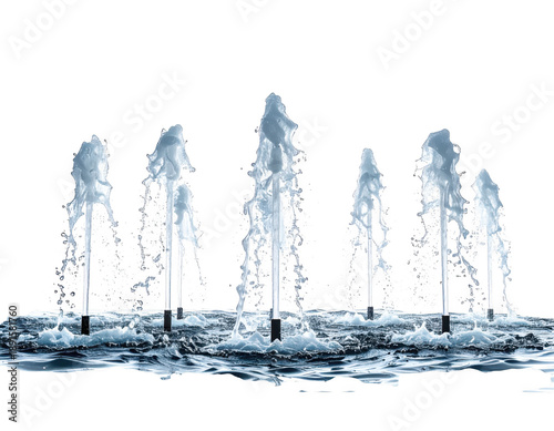 Multiple water jets erupting from a fountain in a dynamic display