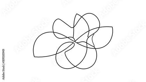 A minimalist line art flower icon with overlapping petals in a simple design