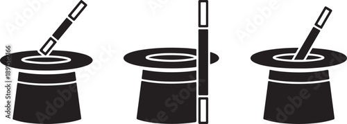 Black top hat with magic wand going in and out