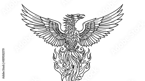 A majestic phoenix rising from flames in a stunning vector illustration