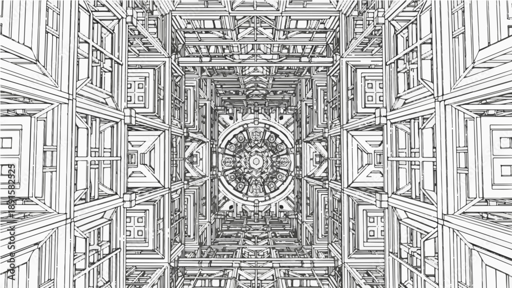 Fototapeta premium A detailed vector illustration of a symmetrical architectural design with a central dome
