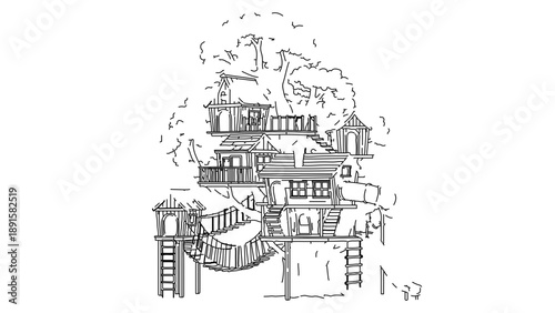 A whimsical vector illustration of a fantastical castle with towers and bridges