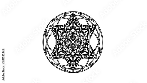 A geometric vector graphic of a star within a circle, created with intricate lines and shapes.