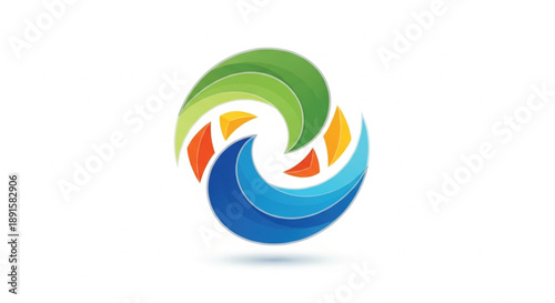 Modern abstract circular swirl logo with dynamic curved shapes and vibrant colors symbolizing unity, sustainability, energy, and innovation. Ideal for eco brands, renewable energy, technology startups