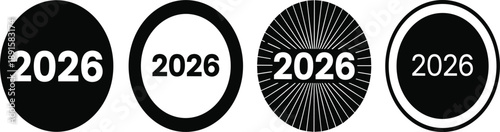 Four circular featuring the year 2026 in white text new year future calendar