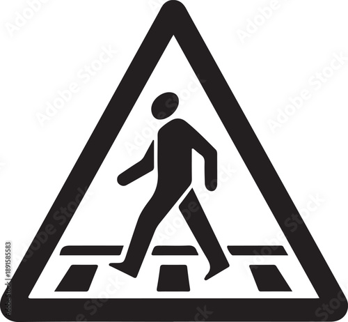 Pedestrian crossing sign warning of people walking on road markings clearly visible ahead